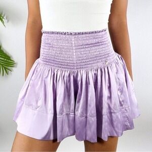Natural Life Smocked‎ High Waist Shorts Skort Daisy Lavender Satin Womens XS S
